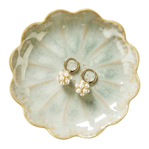 Lotus Ring Holder Dish Small Indoor Ash Tray, Ceramic Dessert Plate Trinket Jewelry Holder Organizing Necklace Earrings for Parents Friends Sister, Light Green. All Jewelries Are NOT Included. - color: Jade Green