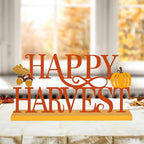COCHIE Metal Happy Harvest Sign, Orange Fall Decorations for Home, Office, Shelf, Mantel, Indoor, Autumn Pumpkin Decoration, Hello Fall Leave Decor (Harvest) - style: Harvest