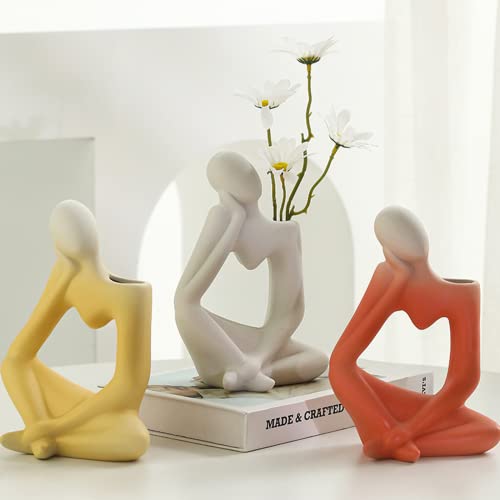 Arawat Ceramic Red Vase Flower Vase for Home Decor Modern Style Thinker Vase for Table Shelf Home Decor Fit for Fireplace Bedroom Kitchen Living Room Centerpieces Wedding Office Desk Birthday Gifts - color: Red Ceramic Flower Vase for Home Decor