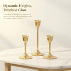 3 Pcs Bell-Shape Gold Candlestick Holders - 7" & 4.7" Tall Taper Candle Holders for Elegant Table Centerpiece and Home Decor