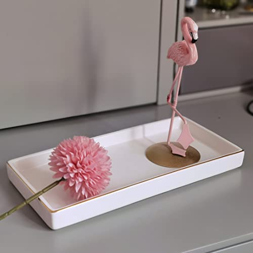 10 x 5 Ceramic Bathroom Tray for Countertop, Decorative Vanity Tray for Dresser Tops, Small Rectangular Trays for Perfume, Candle, Jewelry, Cosmetics (White) - color: White