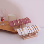 Wooden Watches Display Tower Base Watch Neck Bracelet Organizer Rack Bangle Scrunchie Headband Showcase Tower Pink Suede - color: Flat Suede Pink