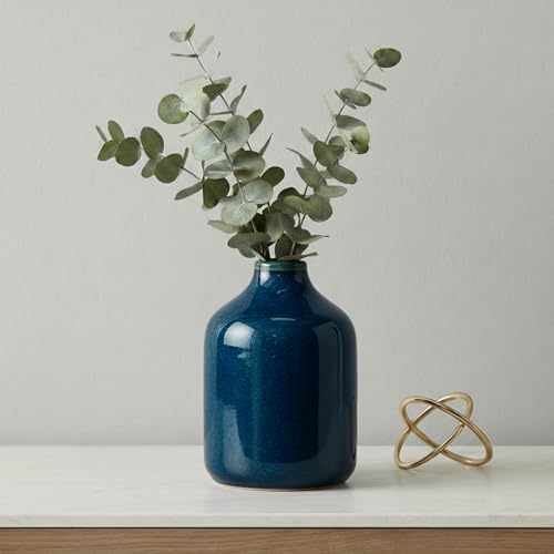 Sunddo 5 Inch Samll Blue Vases Home Decor - Farmhouse Ceramic Flower Vase for Living Room, Coastal Decorative Vases, Wedding Centerpieces, Window Sill, Desk, Nightstand Decor - color: Dark Blue, size: 5 inch