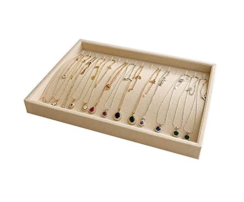 Premium Grade Beige Velvet Jewelry Organization Tray Necklace Watch Chain Bracelet Organizer Show Exhibit Home Drawer Divider Closet Insert - color: Necklace Organizer Tray