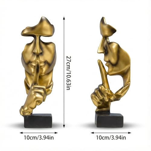 1 Piece Modern Silence Sculpture, Abstract Face Statue for Home Decor, Golden Silence Figurine for Living Room, 27cm Resin Art Piece