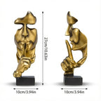 1 Piece Modern Silence Sculpture, Abstract Face Statue for Home Decor, Golden Silence Figurine for Living Room, 27cm Resin Art Piece
