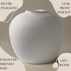 White Ceramic Vase 7.9 inch Round Minimalist Leak-Proof Vases for Flowers with Soft Pads, Modern Farmhouse Decor for Living Room