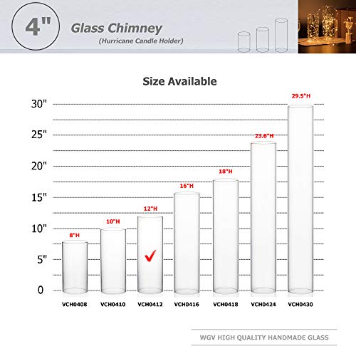 WGVI Hurricane Candle Holder Sleeve, Wide 4", Height 12", Clear Glass Cylinder Candleholder, Chimney Tube, Open Ended Candle Shade, 1 Piece - size: 4"x12"H