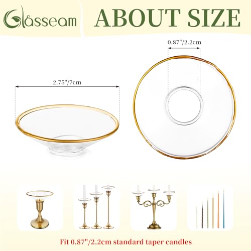 Glasseam Glass Candle Drip Protectors for Candle Stick Holder, Gold Rim Bobeches for Chandeliers Set of 24, Round Bobeche Candle Guards for Taper Candle Holder, Wax Catchers for Candles Dining Room - color: Gold Rim, size: Flat-24pcs