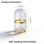 GOTOBA 360° Rotating Pencil Holder for Desk, Makeup Brush Holder with 6 Slots, Desk Organizer for Writing Utensil, Office and School Supplies (Clear with cover) - color: Clear with cover