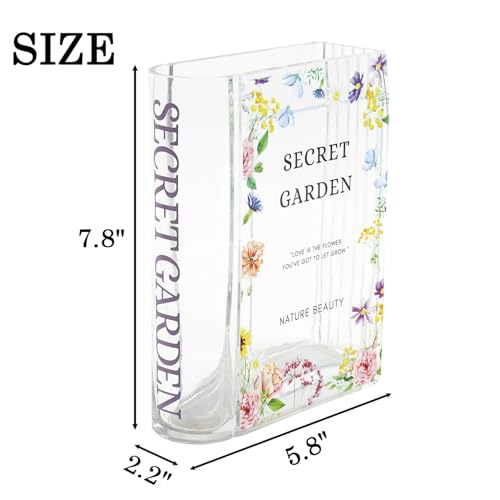 Glass Book Vase, Clear Book Vase for Flowers, Unique Flower Vase, Modern Book Shaped Vases for Bedroom, Living Room, Office, Coffee Table, Bookshelf(Garden) - color: Sg, size: Glass-7.8"