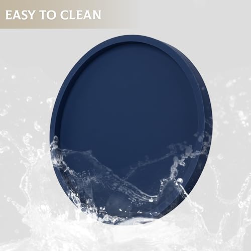 Silicone Bathroom Tray Round Vanity Tray Decorative Soap Holder Kitchen Countertop Organizer Coffee Table Decor for Candle, Perfume, Plant, 11 Inch, Dark Blue - color: Dark Blue, size: 11"