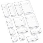 SMARTAKE 13-Piece Drawer Organizers with Non-Slip Silicone Pads, 5-Size Desk Bathroom Drawer Organizer Trays Storage Tray for Makeup, Jewelries, Utensils in Bedroom Dresser, Office and Kitchen, Clear - size: 13 PCS