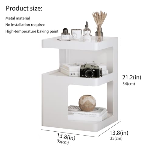 Side Table,Modern end Table,Metal nightstand,Bedside Table,3-Tier Accent Table with Storage for Bedroom,Living Room,Small Space,Couch.No Assembly Required - color: White