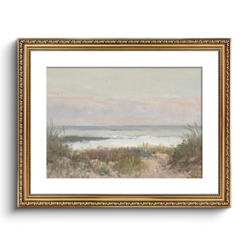 VIYYIEA Gold Framed Wall Art Canvas Print Home Decor Classical Coastal Scenery Bathroom Pictures Wall Decorations Farmhouse Wall art Room Decor Kitchen Office Bathroom Art Prints Wall Decor 16x20in - color: Beach Grass and Surf, size: 20"L x 16"W