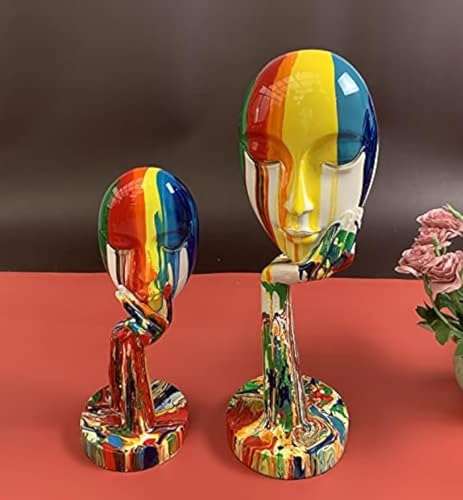 suruim Simple Creative Colorful Female Face Art Statue Thinker Sculpture Abstract Character Crafts Ornament Home Office Bedroom Living Room Study Decoration (Large 15.3x4.9x4.9in) - size: Large 15.3x4.9x4.9in