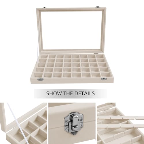 Stratalife Jewelry Organizer 40 Grid Jewelry Trays with Dust-proof Lid Velvet Earring Organizer Ring Holder Accessories Box Necklaces Earrings Storage for Women Drawers Cream - color: Beige, size: 40 Grid