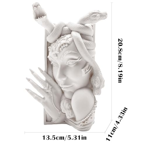 Medusa Head Book Nook, Unique Snake Women Face Decorative Bookends, Heavy Duty Book Stopper for Home Office Desk, Vintage Shelf Decor (White)