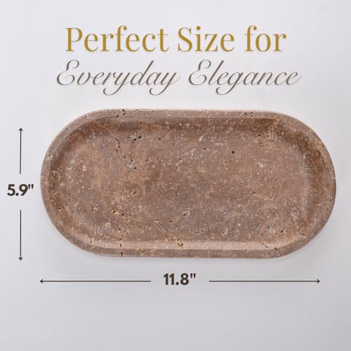 Handcrafted Travertine Tray – Bathroom Counter Organizer, Jewelry Tray, Perfume Organizer & Decorative Tray for Vanity Accessories, Coffee Table Decor & Bathroom Countertop (Oval, Noce) - color: Noce, size: 11.8" x 5.9" x 0.8"