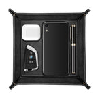 SITHON Valet Tray Desktop Storage Organizer – Premium PU Leather Catchall Bedside Vanity Tray Nightstand Caddy Holder for Keys, Phone, Wallet, Coin, Jewelry, Valentine's Day Gift, Black - color: Black