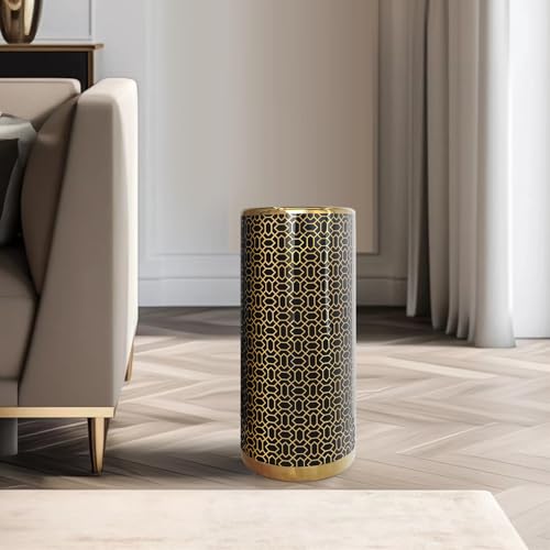 ZOEJADE Minimalist Luxury Ceramic Umbrella Stand Umbrella Holder Vase for Umbrella Canes Walking Sticks Entryway Indoor 18" High Black Gold