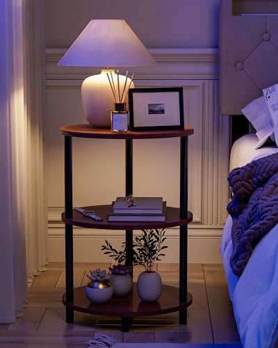 Round Pedestal End Table - 3-Tier Oval Accent Table for Small Spaces, Rustic Wood and Metal Couch Side Table, Nightstand for Bedroom or End Table Living Room, Easy to Assemble, Rustic Walnut - color: Rustic Walnut, size: 1-Pack, style: Without Power Outle