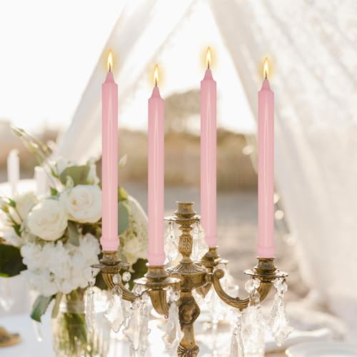 NJAO HOO Pink Candlesticks 10 Inch Handmade Dripless Taper Candles Unscented Colored Candle Set, Pack of 4 - Up to 9-11 Hours Burn - color: Pink, size: 10 In