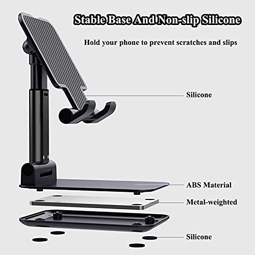 Meetuo 2 Pcs Cell Phone Stand, Adjustable Angle Height Phone Stand for Desk, Fully Foldable/Portable Phone Holder, Compatible for iPhone 16/15/14/13/12/Smartphones - color: Black+White