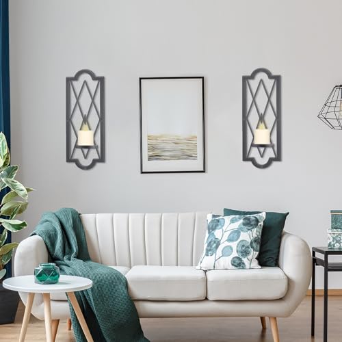 OYEFLY 2 Pcs Metal Candle Sconce,Rustic Wall Candle Sconces (Black)