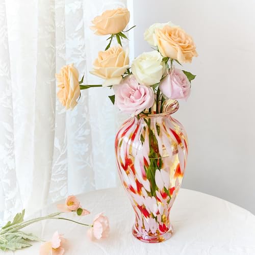 QFkris Hand Blown Glass Vase for Flowers, 12 Inch Tall Crystal Flower Vases for Bouquet Home Decor Decorative Centerpieces, Unique Galentines Day Gift, Gift for Her Lover Girlfriend - style: Tall