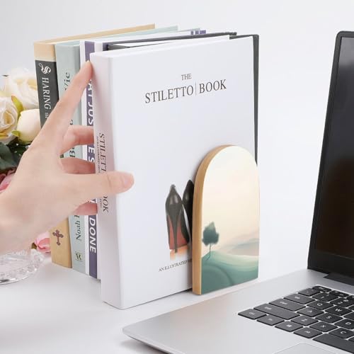 A Minimalist Landscape Vast Sky Wooden Bookends Shelves 2 PCS Abstract Minimalism Sturdy Book Holders Desktop Organizer for Home Office Libraries - color: Color-6