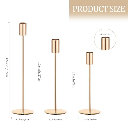 Set of 3 Gold Taper Candle Holders, Metal Gold Candlestick Holders, Tall Candle Holder, Fits 3/4 inch Thick Candle&Led Candles, for Table Centerpiece, Wedding, Dinning, Party Home Decor - color: Gold, size: 3PC