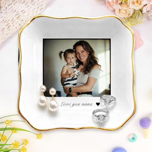 Personalized Mom Jewelry Tray Gift for Mothers Day, Custom Ceramic Ring Dish for Grandma, New Mom Gifts, Unique Grandma Shower Keepsake, Gifts for Womens, Ceramic Trinket Tray Gift (Black and White) - color: Black and White