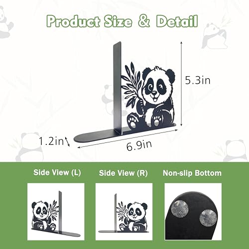 Cute Panda Decorative Bookends - Good Panda Gifts for Girls and Boys Book Ends with - Durable Design, Compact Home Décor Accents