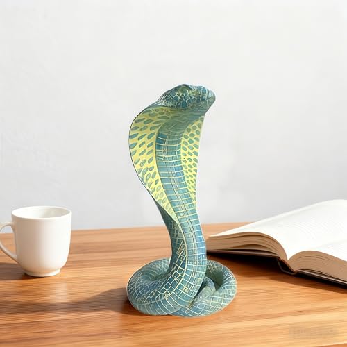 King Cobra Snake Statue Sculpture, Animal Figure Collectible Gifts for Snake Lover Office Home Decor Desk Decoration Garden Yard Figurines Outdoor Decor, Blue Color - color: Blue