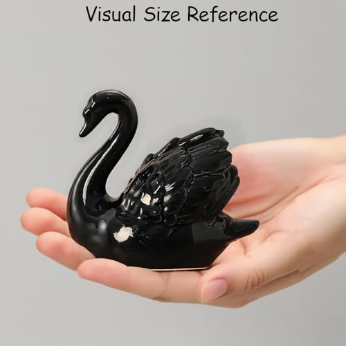 Ceramic Swan Figurine - Modern Minimalist Swan Decor for Living Room, Office, Desk, and Shelf - Elegant Home Decor Statue (Black) - color: Black