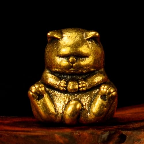 CHOVY 100% Solid Brass Retro Cat Figurine - Cute Slouched Kitten Hugging Toy Collectible Figurines for Desk Decor Oddities and Curiosities Home Decor - color: Cute Cat