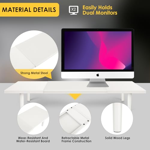 Across-Star Dual-Monitor-Stand-Riser-For-Desk Adjustable Length 32-40 Inch，Large Desktop Computer Monitor Riser For 2 Screens，Desk Shelf Organizer Riser Stand For Computer/Laptop/PC/Printer/TV Black - color: White, size: 32-40‘’ L*9.25‘’D*4.72‘’H