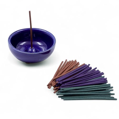 Hosley Incense Sticks Gift Set with 60 Incense Sticks and Ceramic Incense Holder - Ideal Incense Burner Holder for Home, Meditation, Spa, and Aromatherapy - Premium Incent Holder - color: Blue2