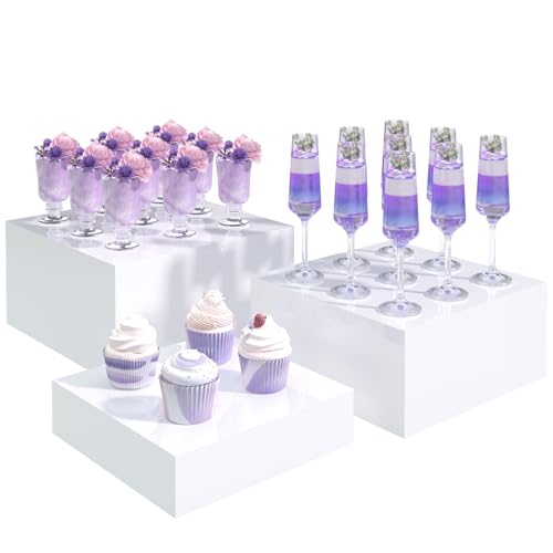 Buffet Risers, Food Display Risers for Party, White Acrylic Risers Display Stand for Buffet Table, Catering Displays for Dessert, Cube Box Nesting Riser with Hollow Bottoms (8"x9"x10" 3PCS) - color: 8"x9"x10" 3PCS White