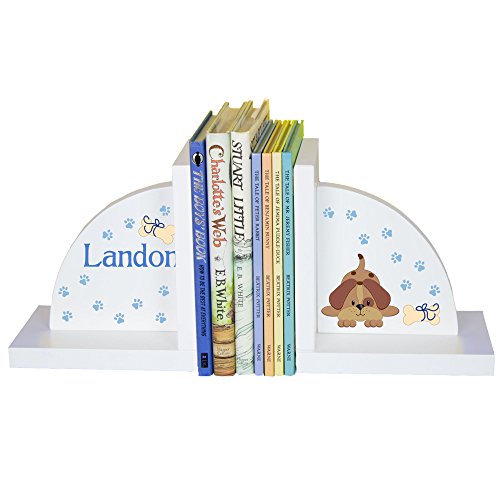 My Bambino Personalized Bookends Custom White Wood Book Ends for Children's Books Gift for Boys Book Shelf (Puppy Dog) - color: Puppy Dog