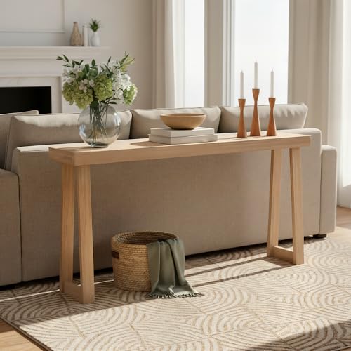 Plank+Beam Solid Wood Console Table, 66 Inch, Sofa Table, Narrow Entryway Table for Hallway, Behind The Couch, Living Room, Foyer, Easy Assembly, Blonde - color: Blonde, size: 66" Console Table