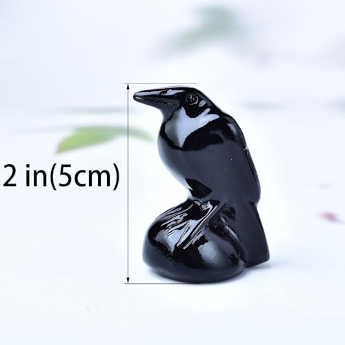 Natural Obsidian Crystal Raven Statue 2" Healing Crystal Handmade Sculpture Lucky Guardian Pocket Statues Reiki Meditation Office Home Decoration Gift - color: Obsidian