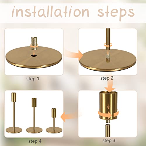 Brass Taper Candle Holders - Set of 3 Antique Brass Finish Candlestick Holder, Modern Rustic Metal Candlestick Holder for Wedding, Dining Table, Party Centerpiece