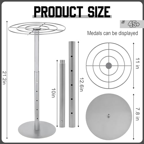 Shimeyao Medal Hanger Display Rotatable Medal Holder DisplayRotating Metals Display Rack Adjustable Award Holder Stand for Basketball Running Sports Race, 45+ Plaques - color: Silver