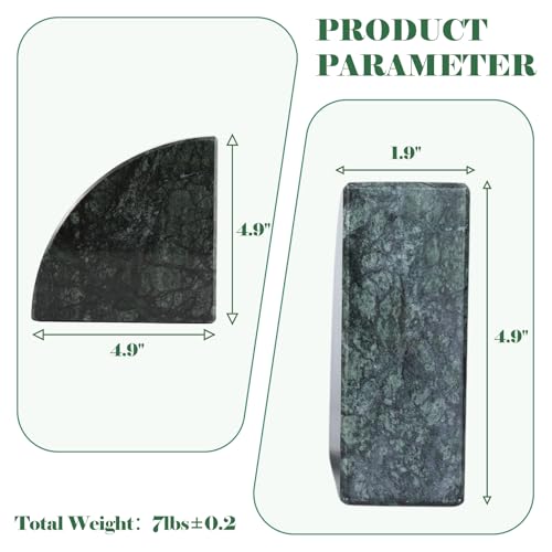Karibiber Marble Bookend for Shelves, Non-Skid Bookends for Heavy Books, Heavy Duty Book Stopper for CDs, Luxury Book Shelf Holder, Quarter Circle Design Book Ends Decorative, Indian Green, Set of 2 - color: Indian Green
