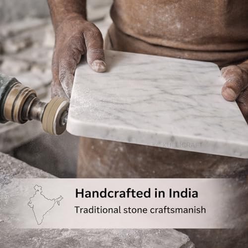 KC KULLICRAFT 8×12 Inches White Marble Cheese & Charcuterie Serving Board – Natural Marble Cutting Board & Pastry Slab with Non‑Slip Feet – Premium Stone Kitchen Tray Gift. - color: White, size: 12"L x 8"W