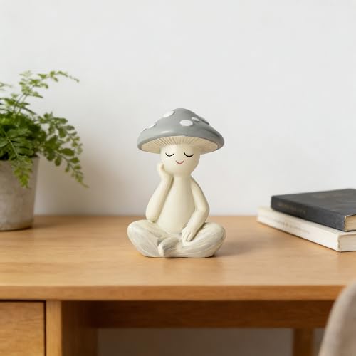 Meditation Mushroom Resin Statue - Cute Meditation Mushroom Statue for Desk Living Room Resin Figurine for Home Patio Office Decoration Cute Plant Statues for Tabletop Garden Backyard Decor - style: Meditation Mushroom C