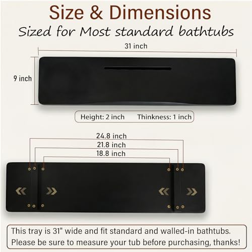 Elegant Black Bamboo Bathtub Tray Caddy for Standard Tub, 31" L Adjustable Bath Tray for Tub, Luxury Spa Bathroom Tray Organizer Table, Bath Tub Accessories for Women, Housewarming, Birthday Gifts - color: Black, size: 31"W x 9"D x 2"H