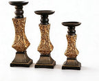 Ornate Resin Pillar Candle Holders Set of 3 Baroque Gothic Decorative Candlesticks in Black & Gold (8", 10", 12") for Home Decor, Weddings & Centerpieces